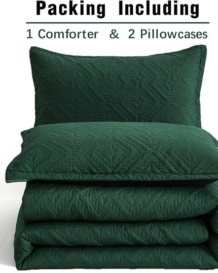 WONGS BEDDING Emerald Green Comforter Set King Size(104“×90”), Boho Geometric Textured Bedding Comforter Sets - 3 Pieces Reversible Soft Microfiber Ultrasonic Bedding with 2 PillowCases - LeafyLoom