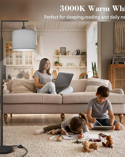 PESRAE Floor Lamp for Living Room, LED Floor Lamp with Remote Control, 4 Color Temperature LED Bulb Included, Modern Standing lamp with Linen Lampshade for Bedroom,Grey… - LeafyLoom