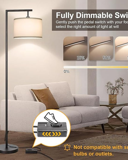 Boncoo Black Floor Lamp, Dimmable Floor Lamp for Living Room, Modern Standing Lamp with Adjustable Drum Shade, Tall Reading Light Corner Lamp Suitable for Couch, Bedroom, Office (Bulb Included) - LeafyLoom