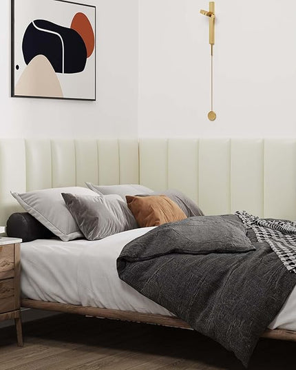 Wall Mounted Upholstered Headboard Full, 3D Peel and Stick Soundproof Wall Panels, Reusable and Removable Padded Headboard Leather Bed Headboard, 6 Panels Headboard 9.84" x 23.62", White - LeafyLoom