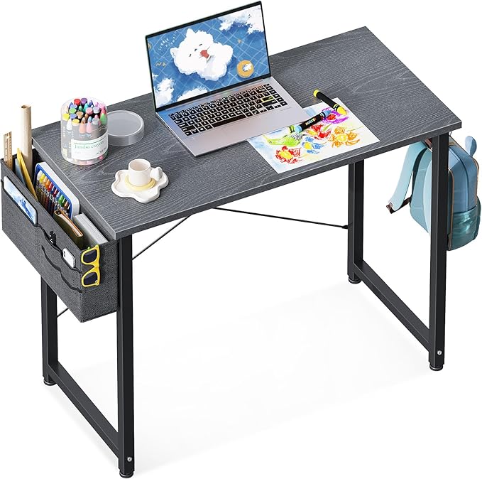 ODK Laptop Desk Study Desk, 32 Inch Small Desk, Writing Desk with Storage, Work Table with Headphone Hook for Small Space Home Office, Espresso Gray - LeafyLoom