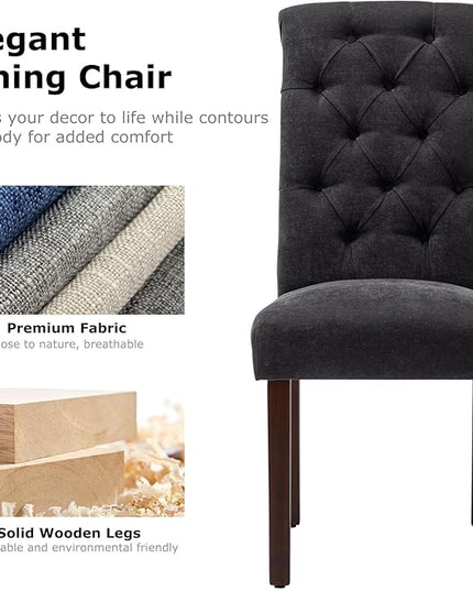 COLAMY Button Tufted Dining Chairs Set of 4, Parsons Upholstered Fabric Dining Room Chairs Kitchen Chairs with Wood Legs and Padded Seat, Black - LeafyLoom