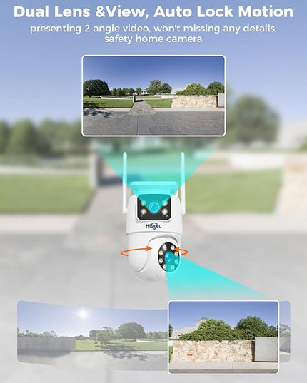 Hiseeu Wireless Security Camera Dual Lens 5G/2.4G WiFi PTZ Camera Outdoor,Power Cord,IP65 Waterproof Motion Tracking,Color Night Version, No-Monthly Fees Works with Wireless Camera System Hiseeu
