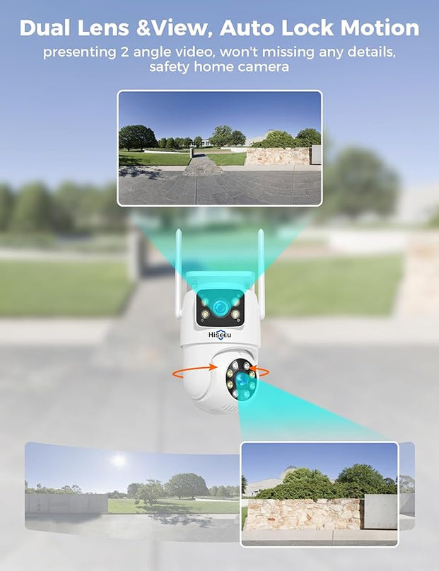 Hiseeu Wireless Security Camera Dual Lens 5G/2.4G WiFi PTZ Camera Outdoor,Power Cord,IP65 Waterproof Motion Tracking,Color Night Version, No-Monthly Fees Works with Wireless Camera System Hiseeu