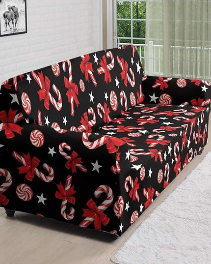 FKELYI Christmas Easy Going Stretch Sofa Slipcover Candy Cane Sofa Couch Cover Non-Slip Sofa Slipcovers Washable Furniture Protector XL FKELYI