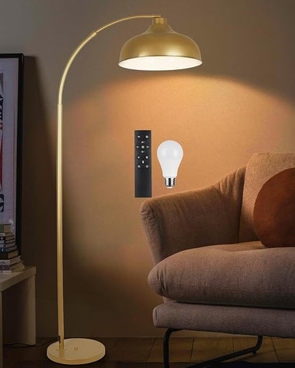 Modern Arc Floor Lamp for Living Room, 16 Inch Large Dome Arch Dimmable Standing Light with Remote, Industrial Tall Arched Reading Lamps Hanging Metal Shade for Bedroom, Office, Over Couch,JE-F231218 - LeafyLoom