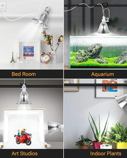Simple Deluxe Clamp Lamp Light with 5.5 Inch Aluminum Reflector up to 60 Watt E26 Socket (no Bulb Included) 6 Feet 18/2 SPT-2 Cord, Silver and White,2 Pack - LeafyLoom