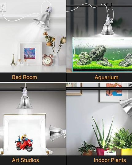Simple Deluxe Clamp Lamp Light with 5.5 Inch Aluminum Reflector up to 60 Watt E26 Socket (no Bulb Included) 6 Feet 18/2 SPT-2 Cord, Silver and White, 12 Pack - LeafyLoom