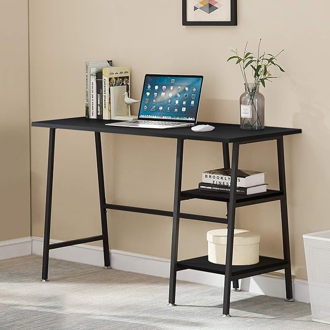 VECELO 43 Inch Computer Modern Student Writing home-office, Ladder Desk, Black - LeafyLoom