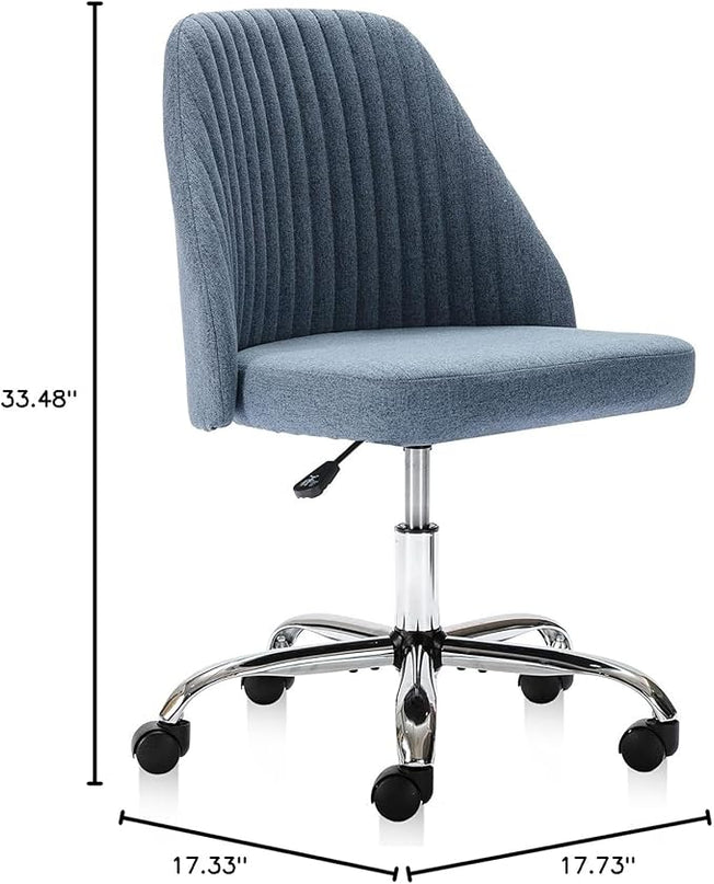 HOMEFLA Home Office Modern Linen Swivel Task Upholstered Fabric Desk Chair Armless with Wheels, Middle, Blue - LeafyLoom