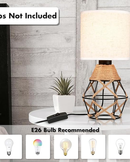 Hamilyeah Boho Table Lamps, Woven Table Lamp for Nightstand with On/Off Switch, Farmhouse Beside Lamp for Bedroom, Industrial Table Lamp for Living Room - LeafyLoom