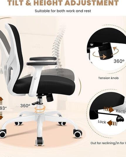 Office Chair Ergonomic Desk Chair with Adjustable Lumbar Support, Swivel Comfy Computer Chair Heavy Duty Executive Chair for Home Office - LeafyLoom