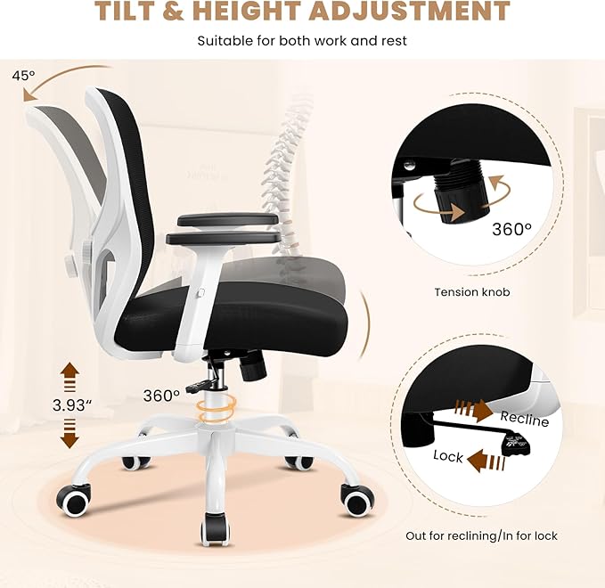 Office Chair Ergonomic Desk Chair with Adjustable Lumbar Support, Swivel Comfy Computer Chair Heavy Duty Executive Chair for Home Office - LeafyLoom