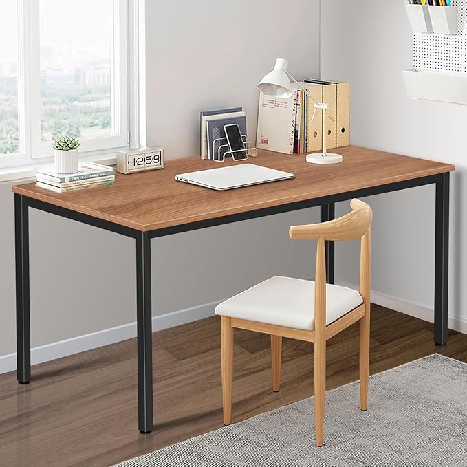 Large Table 24x55 inches Writing Computer Desk Modern Simple Study Desk Industrial Style Laptop Table for Home Office Brown Notebook Desk - LeafyLoom