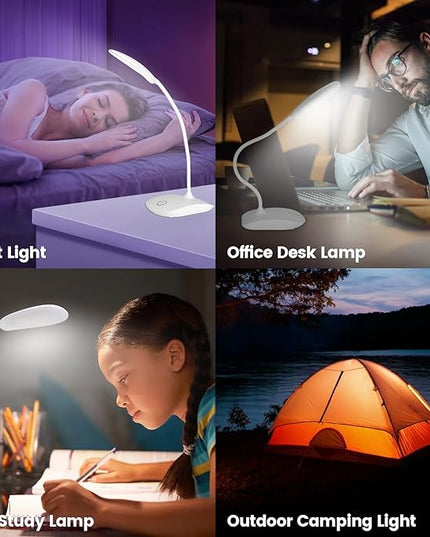 Battery Powered Desk Lamp, Portable Lamps Rechargeable 3 Color Modes Touch Control Stepless Dimming, Wireless Desk Lamp with 2000mAh, Small LED Table Light for Dorm Study Office Bedroom - LeafyLoom