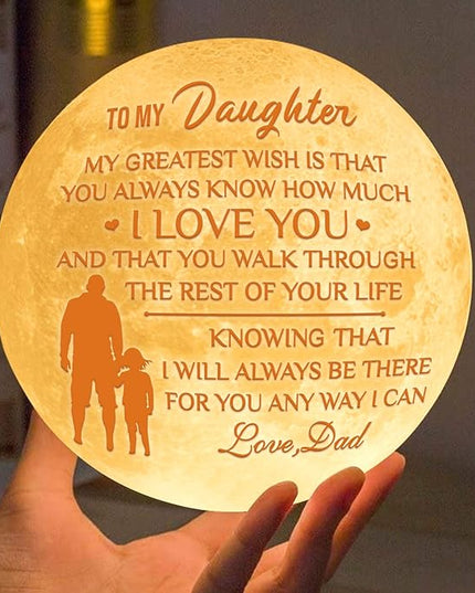Personalized 3D Moon Lamp for Daughter,Personalized 5.9 Inch 3D Printing Moon Light Gift for Daughter Birthday Christmas Gift (for Daughter Dad-02) - LeafyLoom