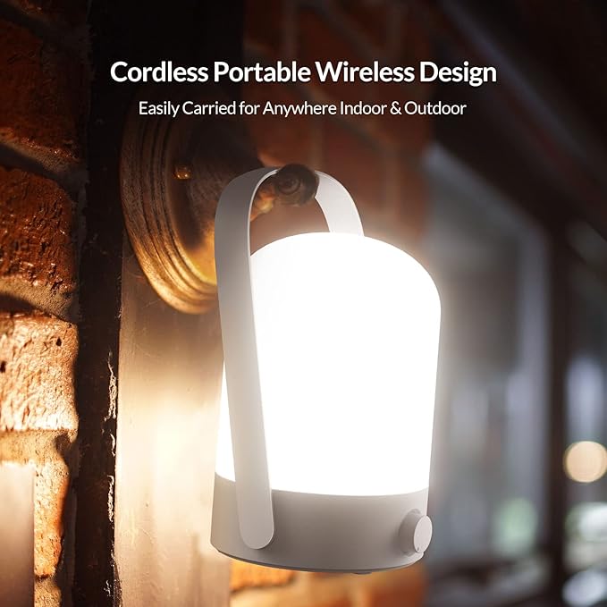 Portable Cordless Lantern Table Lamp, 360° Portable Handle, Stepless Dimmer, Powerful Long-Lasting 50hrs, Rechargeable LED Lantern for Camping Bedroom Party - LeafyLoom