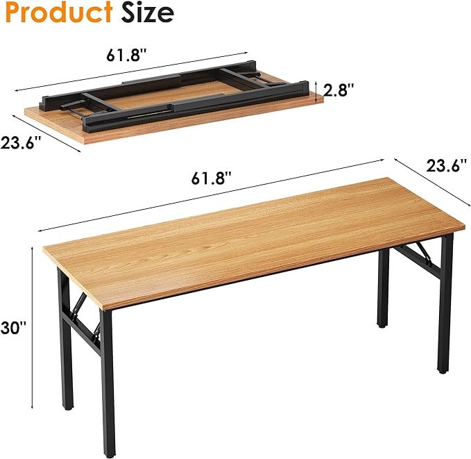 Need Computer Desk Office Desk 62 inches Folding Table with BIFMA Certification Computer Table Workstation No Install Needed, Teak AC5BB-157 - LeafyLoom