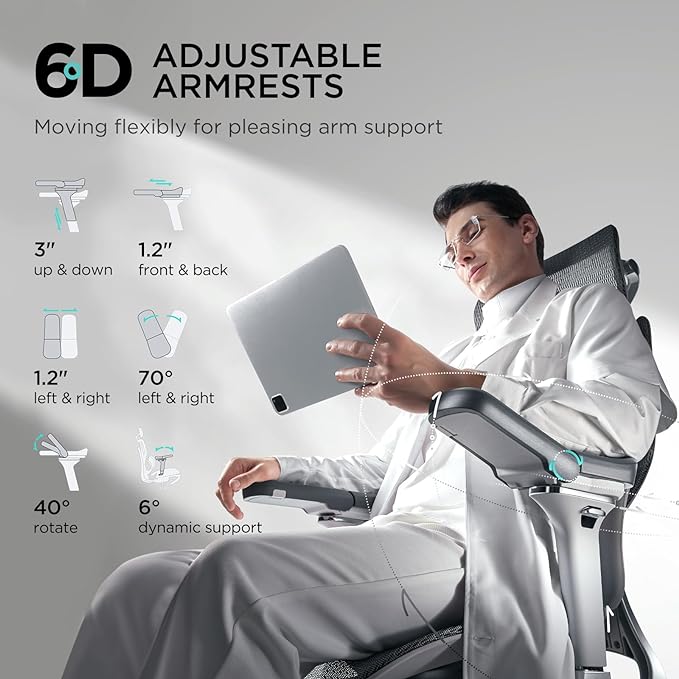 Hbada E3 Ergonomic Office Chair, Big and Tall Office Chair - with 3-Zone Dynamic Lumbar Support, 4D Adjustable Headrest, 6D Adjustable Armrests, Swivel Computer Chair for Home Office, Grey - LeafyLoom