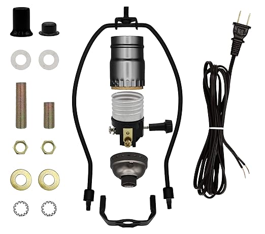 Floor Lamp Making Kit - Repair or Rewire Lamps with All Premium Essential Parts, 10 Inch Harp and Extra Long 12 Foot Cord Included (Black) - LeafyLoom