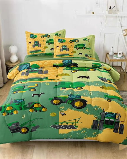 Full Construction Bedding Set for Boys Kids Farm Tractor Bedding 5 Pieces Cars Full Comforter Set for Boys, Full Truck Bed in a Bag Set Boys - LeafyLoom