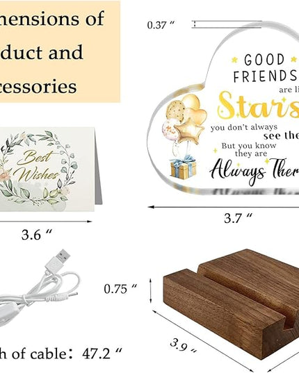 Birthday Gifts for Women Good Friends are Like Stars Night Lights Gold Acrylic Christmas Gift for Sister Friendship Gifts USB Night Lamp Keepsake Home Decoration 3.7" - LeafyLoom