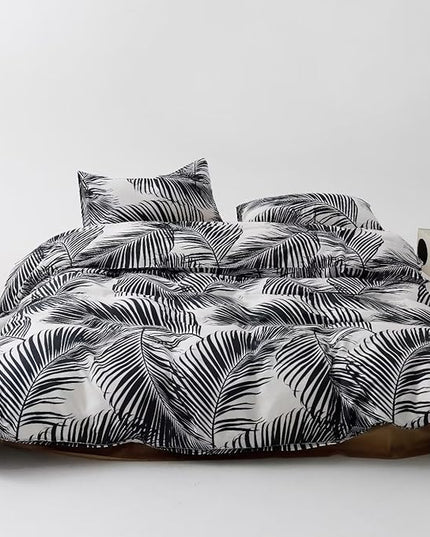 Black Leaves Comforter Twin Black and White Palm Leaf Printed Comforter Sets Modern Boho Black Tropical Botanical Leaves Bed Quilts for Boys Girls Soft Floral Palm Black Twin Comforters - LeafyLoom