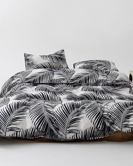 Black Leaves Comforter Cal King Black and White Palm Leaf Printed Comforter Set Modern Boho Black Tropical Botanical Leaves Bed Quilt Women Men Soft Floral Palm Black California King Comforter - LeafyLoom