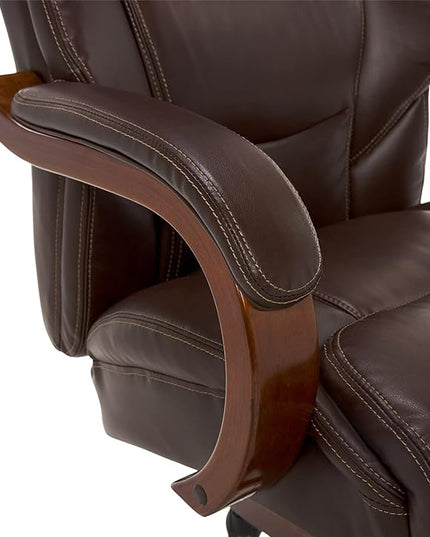 La-Z-Boy Delano Big & Tall Executive Office Chair, High Back Ergonomic Lumbar Support, Bonded Leather, Brown - LeafyLoom