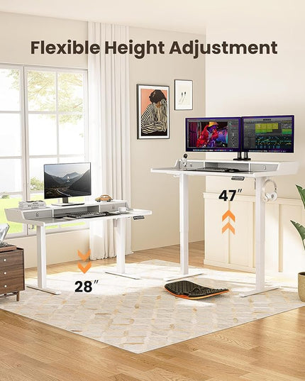 ErGear Electric Standing Desk with Drawers, 40″ x 24″ Gaming Desk with Monitor Stand, C-Clamp Mount Compatible, Home Office Height-Adjustable Desk with Storage Shelf, 4 Preset Heights, White, EGESD35W - LeafyLoom