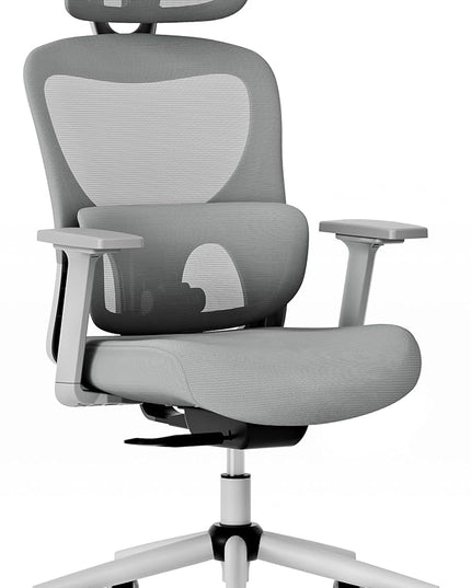 GABRYLLY Office Chair, Ergonomic Desk Chair with Adjustable Lumbar Support, 3D Armrest, Headrest, 4-Level Tilt Back, Home Mesh Chair with Wide Cushion Seat & PU Wheels for Adult Student - LeafyLoom
