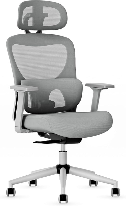 GABRYLLY Office Chair, Ergonomic Desk Chair with Adjustable Lumbar Support, 3D Armrest, Headrest, 4-Level Tilt Back, Home Mesh Chair with Wide Cushion Seat & PU Wheels for Adult Student - LeafyLoom