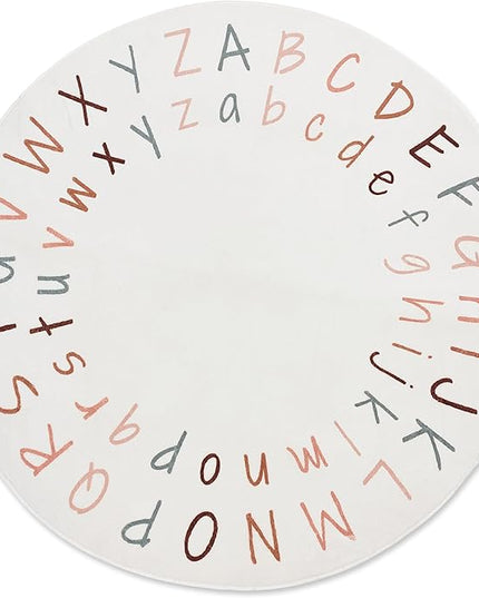 ABC Rug for Kids Room | 40 Inch Round Alphabet Rug with Capital and Lowercase Letters | ABC Boho Classroom Rug for Alphabet Learning - LeafyLoom