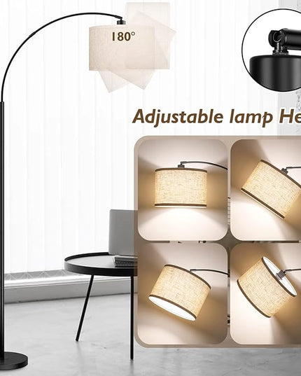 Arc Floor Lamps for Living Room, Modern Remote Control Standing Lamp with Stepless Dimmable, Black Tall Floor Lamp,Over Couch Arched Reading Light for Bedroom, Office(Bulb Included) - LeafyLoom