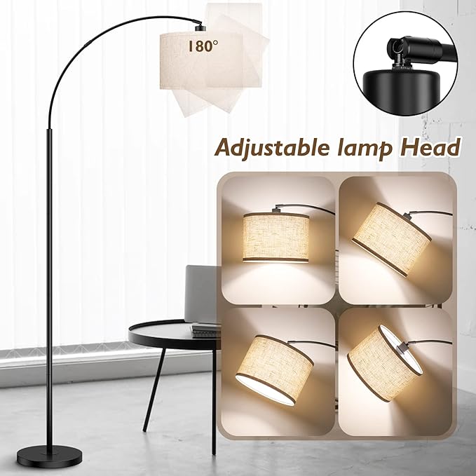 Arc Floor Lamps for Living Room, Modern Remote Control Standing Lamp with Stepless Dimmable, Black Tall Floor Lamp,Over Couch Arched Reading Light for Bedroom, Office(Bulb Included) - LeafyLoom
