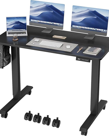 Electric Standing Desk 48 Inch, Ergonomic Height Adjustable Table with T-Shaped Metal Bracket Modern Computer Workstations for Home Office, Black, 48 x 24 Inch - LeafyLoom