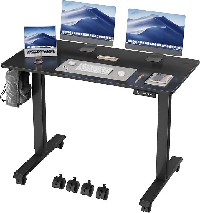 Electric Standing Desk 48 Inch, Ergonomic Height Adjustable Table with T-Shaped Metal Bracket Modern Computer Workstations for Home Office, Black, 48 x 24 Inch - LeafyLoom