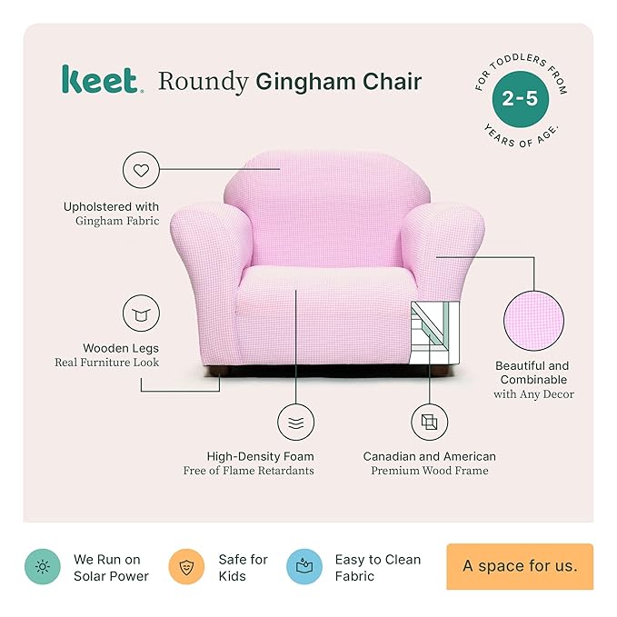 KEET Roundy Kid's Chair, Gingham Chair Only, Pink - LeafyLoom