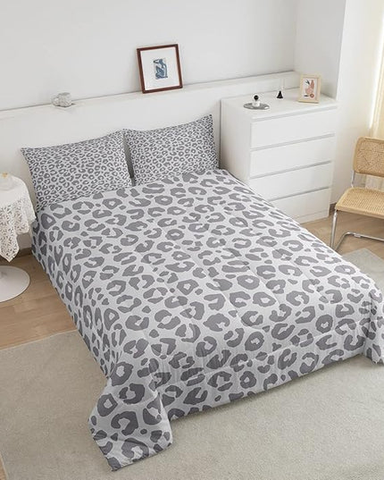Feelyou Leopard Print Bedding Set Silver Gray Leopard Comforter Set for Boys Girls Kids Cheetah Printed Comforter Africa Wild Animal Skin Theme Duvet Set Room Decor Twin Size Quilt Set 2Pcs - LeafyLoom
