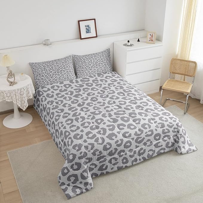 Feelyou Leopard Print Bedding Set Silver Gray Leopard Comforter Set for Boys Girls Kids Cheetah Printed Comforter Africa Wild Animal Skin Theme Duvet Set Room Decor Twin Size Quilt Set 2Pcs - LeafyLoom