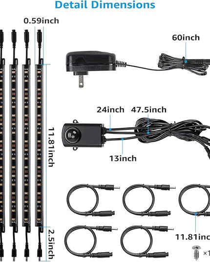 TORCHSTAR LED Safe Lighting Kit, (6) 12 Inch Linkable Light Bars + Motion Sensor + UL Power Adapter, 900LM, Input 100-240V, for Under Cabinet Gun Safe Locker Closet Showcase, 3000K Warm White TORCHSTAR
