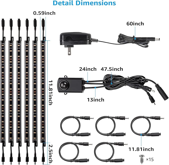 TORCHSTAR LED Safe Lighting Kit, (6) 12 Inch Linkable Light Bars + Motion Sensor + UL Power Adapter, 900LM, Input 100-240V, for Under Cabinet Gun Safe Locker Closet Showcase, 3000K Warm White TORCHSTAR