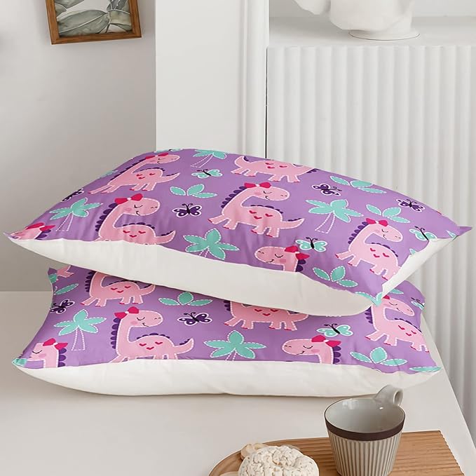 Axolotl Cute Dinosaur Comforter Set Twin Size,Girls Bedding Cartoon Dinosaur Bedding Set for Girls Teens Kids Boys Adults Room Decor,Kids Comforter Set All Season,1 Quilt 2 Pillow Cases,Purple - LeafyLoom