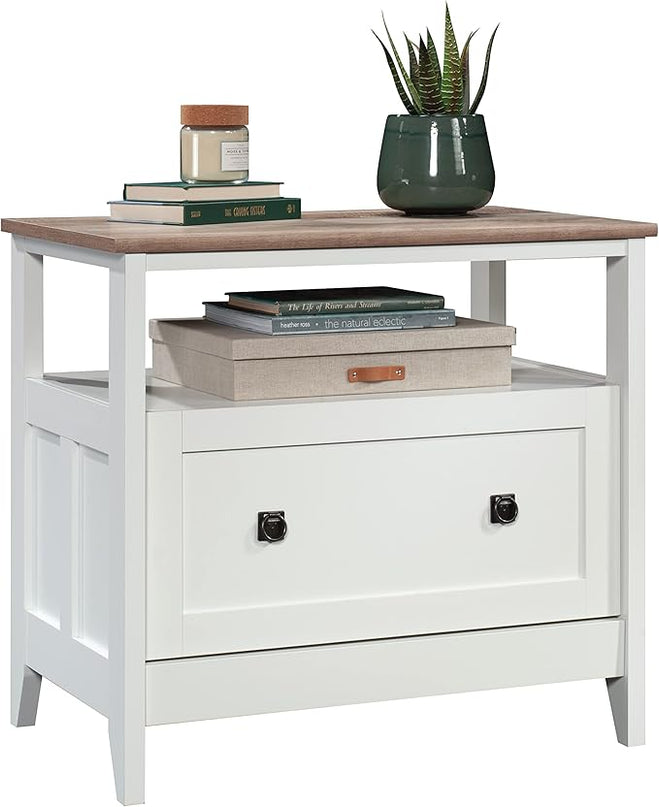 Sauder August Hill Lateral File, L: 19.53" x W: 32.28" x H: 29.25", Soft White Finish - LeafyLoom