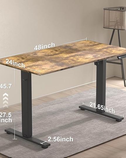 48 * 24 Inches Electric Standing Desk, Adjustable Height Sit Stand Up Desk with 3 Memory Presets, Motorized Home Office Computer Gaming Workstation Desk, Rustic Brown - LeafyLoom