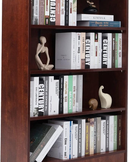 Farini Cherry Bookshelf for Bedroom 4 Shelf Office Bookcase 48 Inches Tall Modern Wood Bookshelf for Living Room 4 Tier Wide Manga Bookshelf Library Bookcase - LeafyLoom