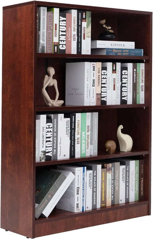 Farini Cherry Bookshelf for Bedroom 4 Shelf Office Bookcase 48 Inches Tall Modern Wood Bookshelf for Living Room 4 Tier Wide Manga Bookshelf Library Bookcase - LeafyLoom