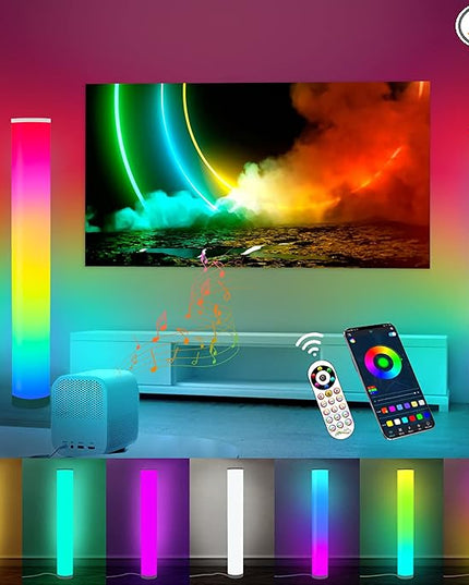 Marlrin 2-Pack RGB Corner Floor Lamp for Living Room APP Smart Music Sync Color Changing LED Lights Bedroom Colorful Decoration Lamp Soft Mood Lighting Dimmable with Remote Control - LeafyLoom