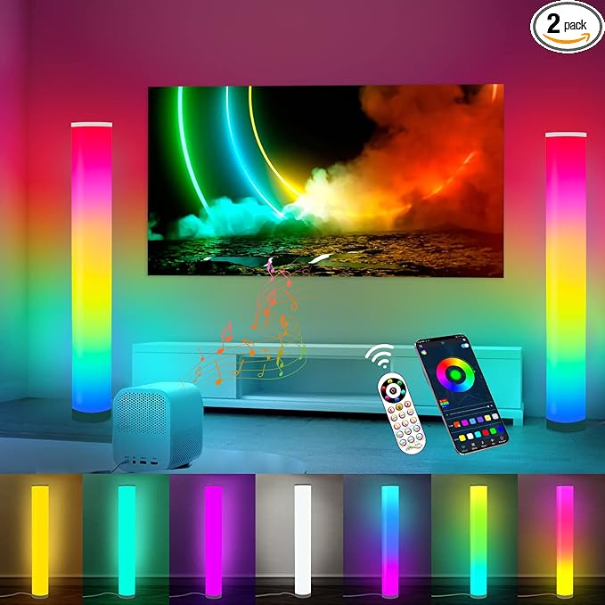 Marlrin 2-Pack RGB Corner Floor Lamp for Living Room APP Smart Music Sync Color Changing LED Lights Bedroom Colorful Decoration Lamp Soft Mood Lighting Dimmable with Remote Control - LeafyLoom