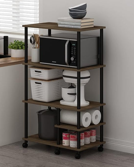 Furinno Turn-N-Tube Kitchen Shelf Cart, Columbia Walnut/Black - LeafyLoom